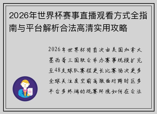 2026年世界杯赛事直播观看方式全指南与平台解析合法高清实用攻略 2026年世界杯赛事直播观看方式全指南与平台解析合法高清实用攻略